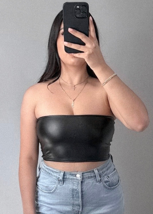 Faux leather cropped tube top