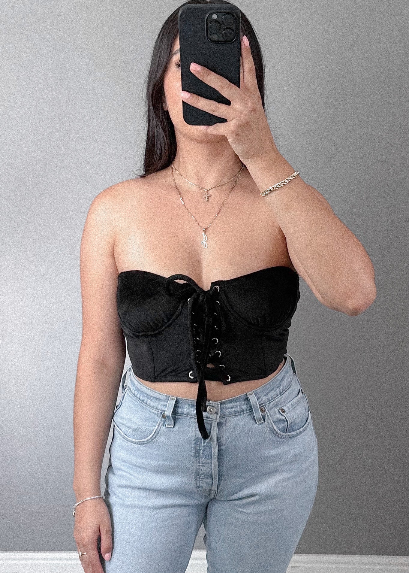 Suede front tie tube top