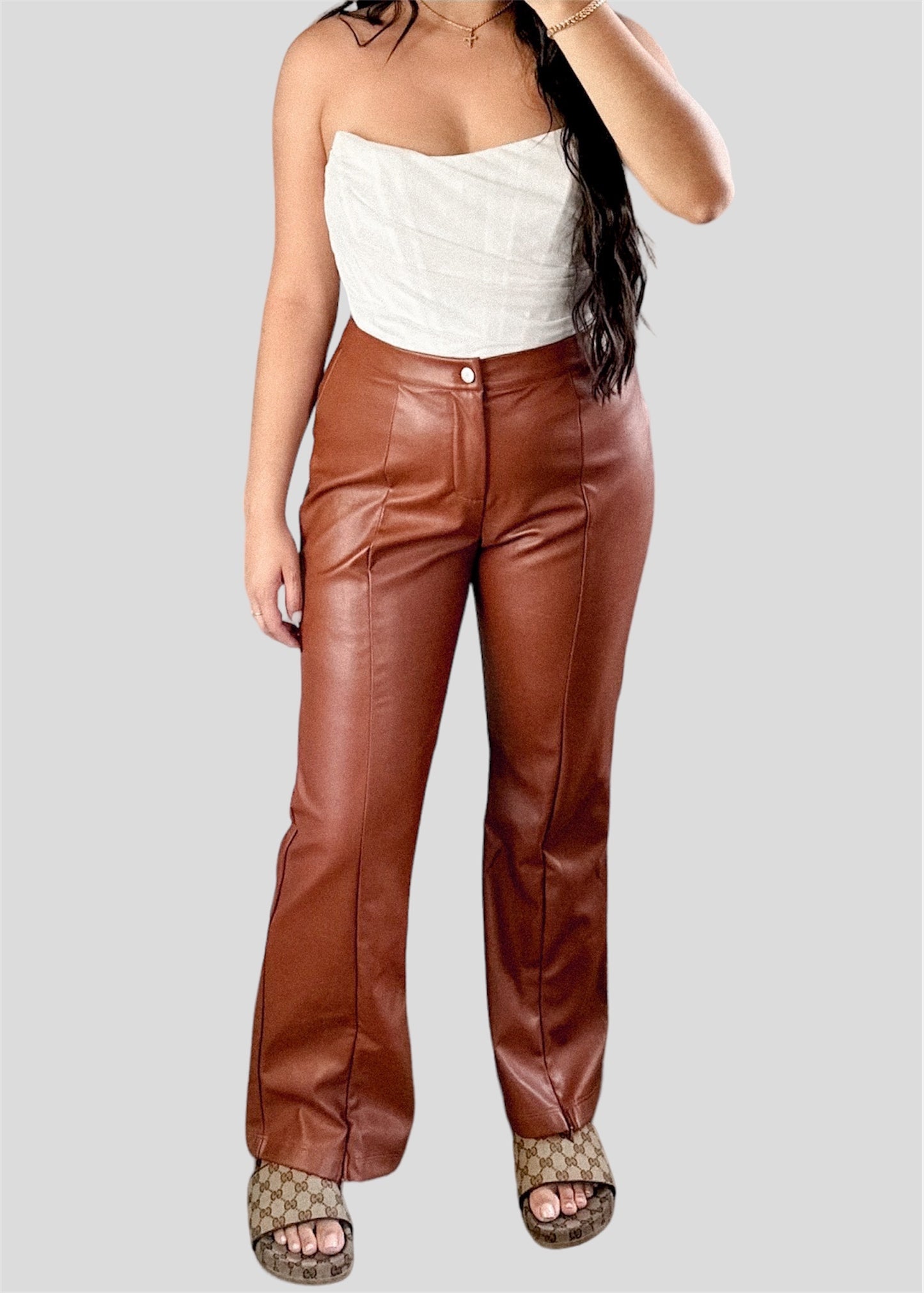 Faux leather flare pants