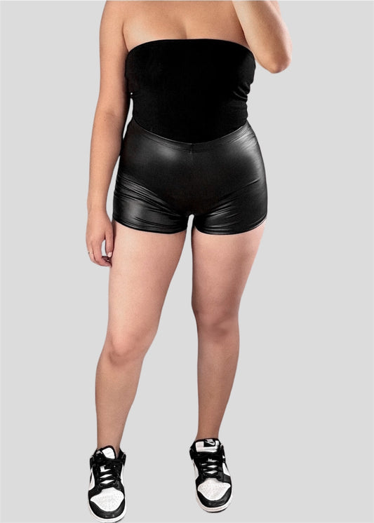 Faux leather mini shorts